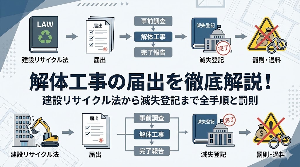 解体工事の届出を徹底解説！建設リサイクル法から滅失登記まで全手順と罰則