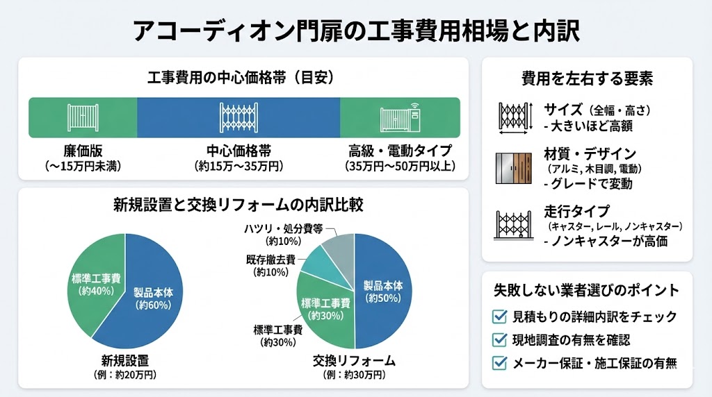 アコーディオン門扉の工事費用相場と内訳