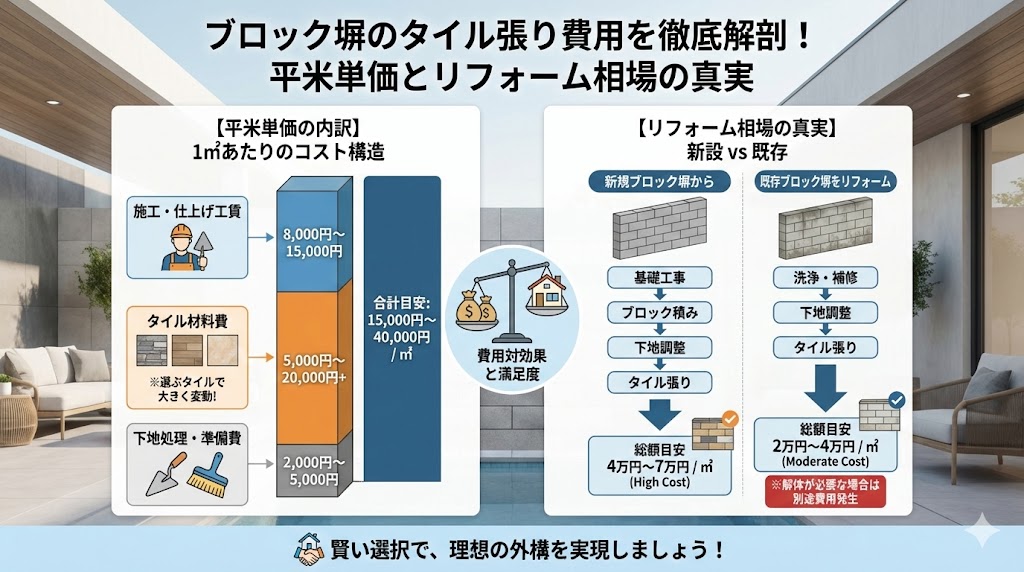 ブロック塀のタイル張り費用を徹底解剖！平米単価とリフォーム相場の真実