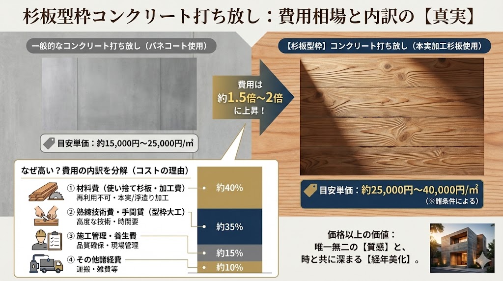 杉板型枠コンクリート打ち放しの費用相場と内訳