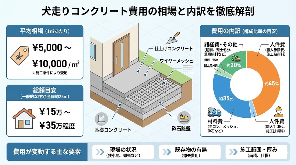 犬走りコンクリート費用の相場と内訳を徹底解剖