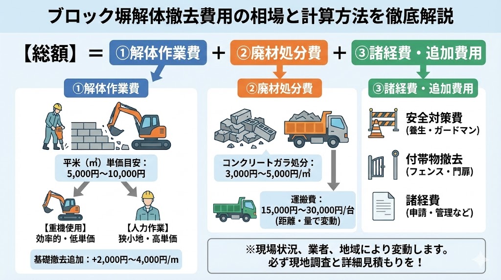 ブロック塀の解体撤去費用の相場と計算方法を詳しく解説