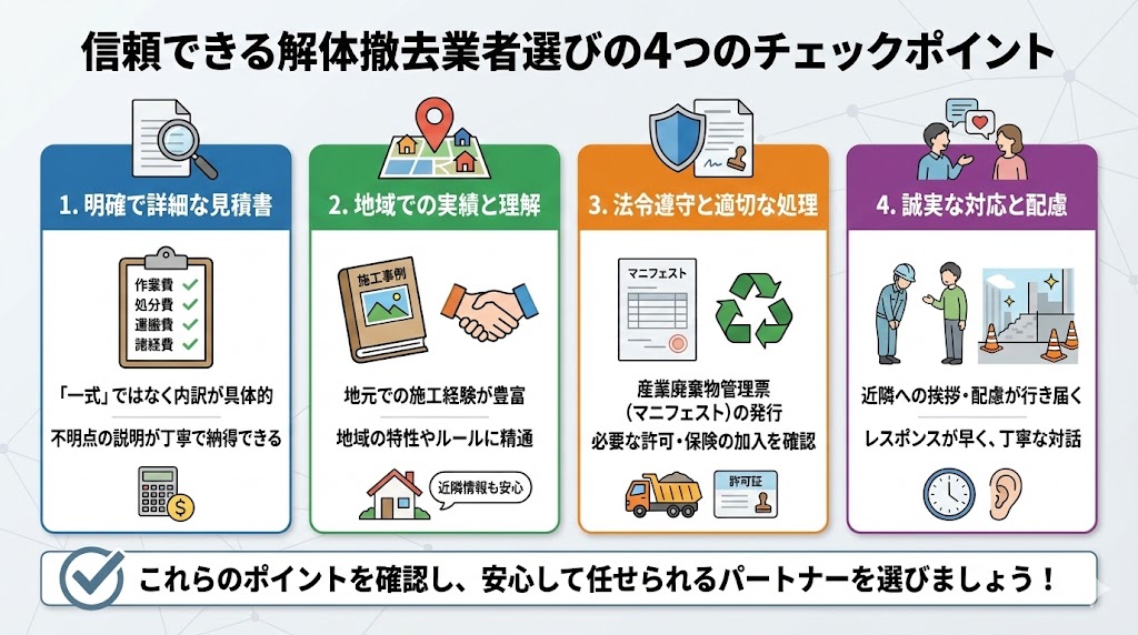 信頼できる解体撤去業者選びのチェックポイント