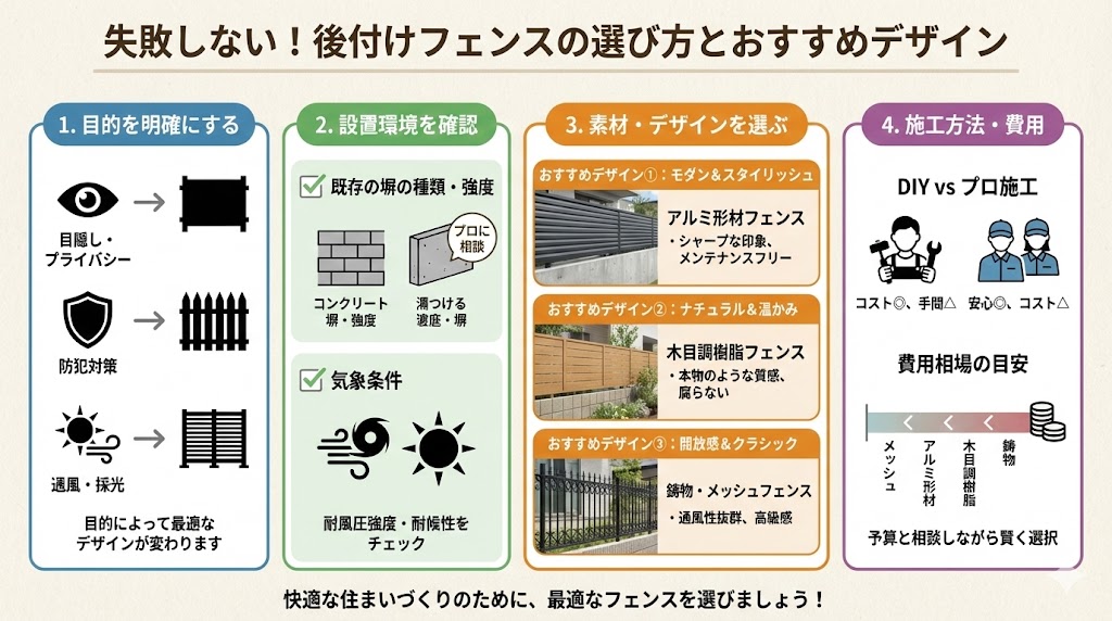後付けフェンスの選び方とおすすめのデザイン