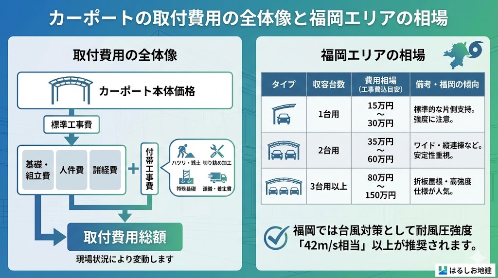カーポートの取付費用の全体像と福岡エリアの相場