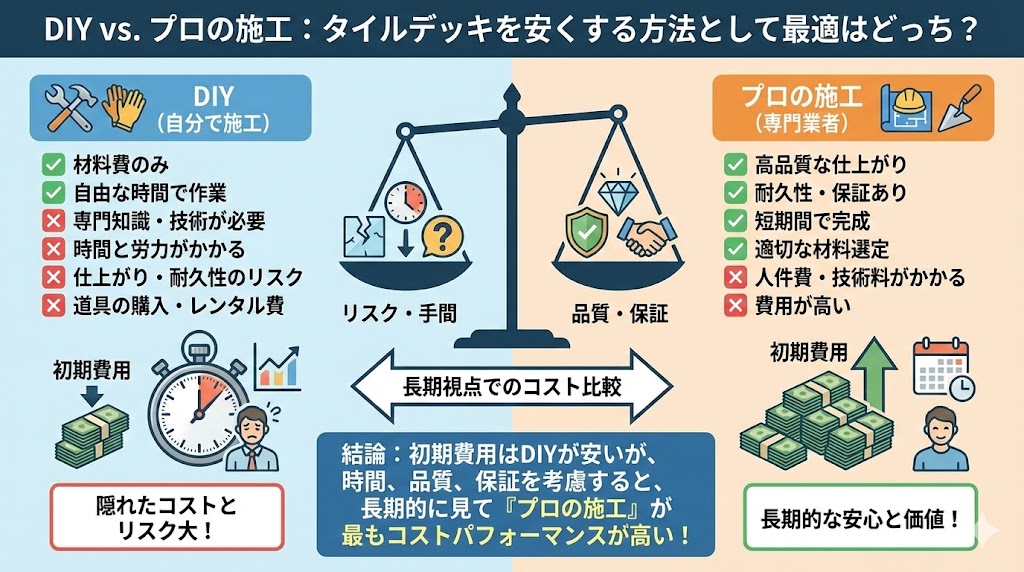 DIYとプロの施工、どっちがタイルデッキを安くする方法として最適？