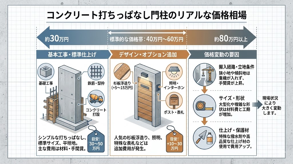 コンクリート打ちっぱなし門柱のリアルな価格相場