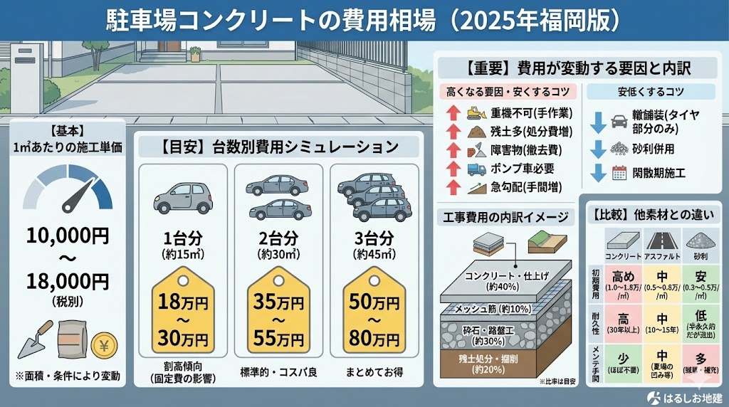 駐車場コンクリートの費用相場【2024-2025年 福岡最新版】