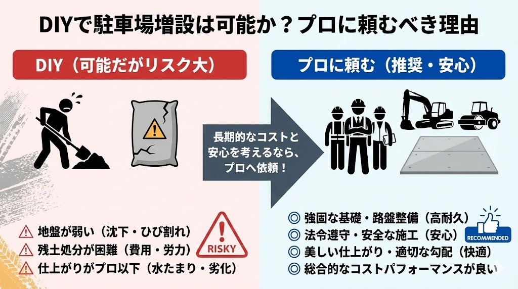 DIYで駐車場増設は可能か？プロに頼むべき理由