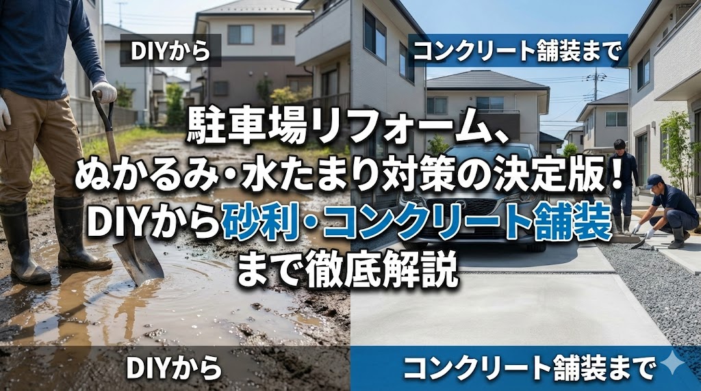 【福岡版】駐車場リフォーム、ぬかるみ・水たまり対策の決定版！DIYから砂利・コンクリート舗装まで徹底解説
