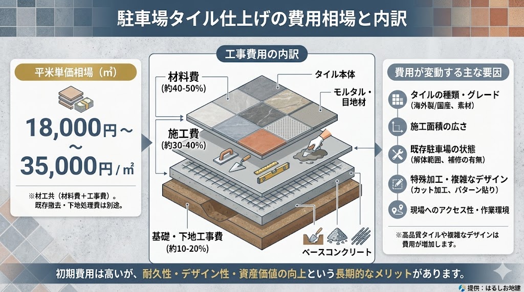 駐車場をタイル仕上げにする費用の相場と内訳
