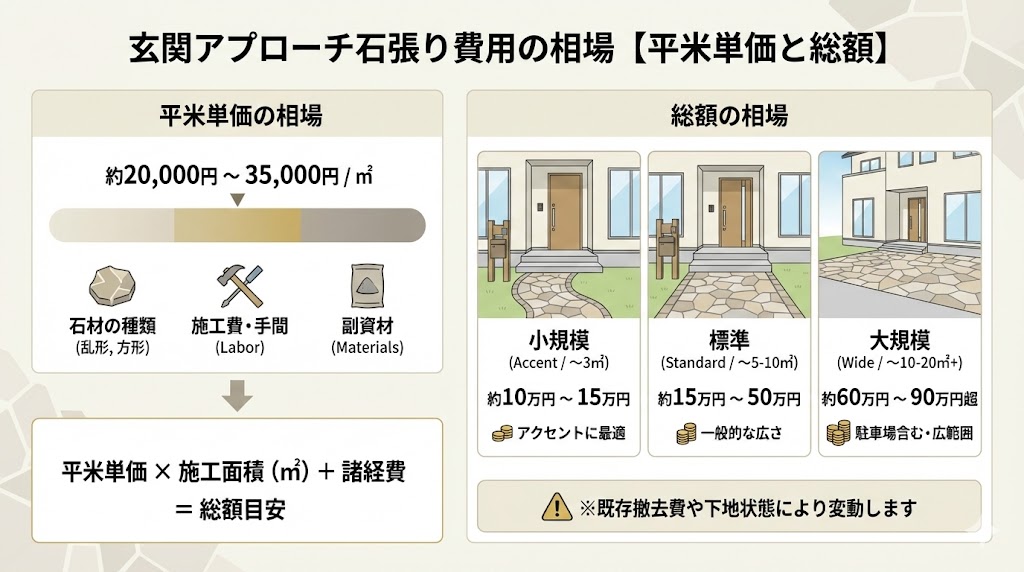 玄関アプローチを石張りにする費用の相場【平米単価と総額】