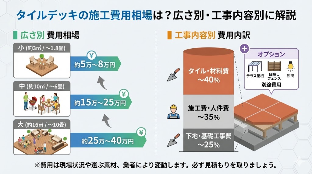 タイルデッキの施工費用相場は?広さ別・工事内容別に解説