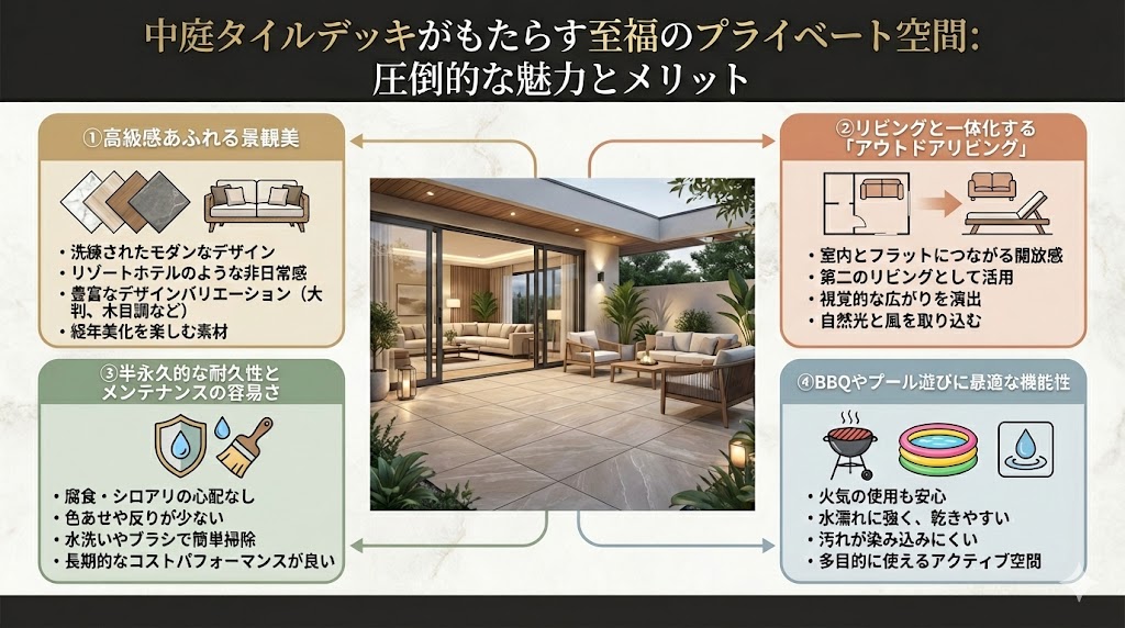 中庭にタイルデッキを設置する圧倒的な魅力とメリット