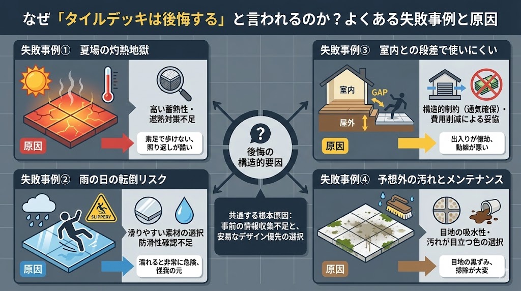 なぜ「タイルデッキは後悔する」と言われるのか？よくある失敗事例と原因