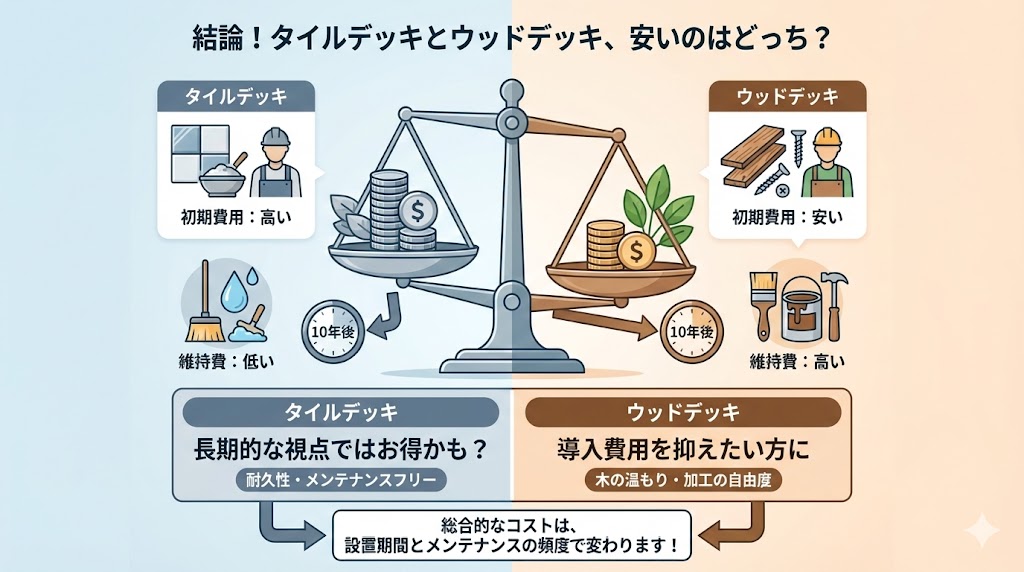 結論!タイルデッキとウッドデッキ、安いのはどっち?