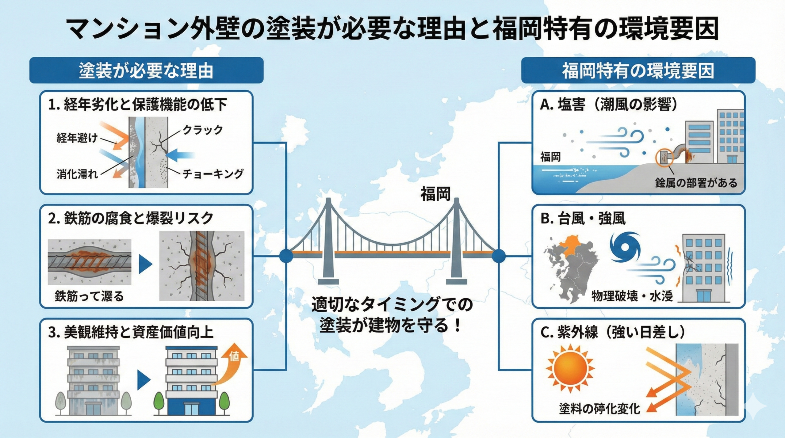 マンション外壁の塗装が必要な理由と福岡特有の環境要因
