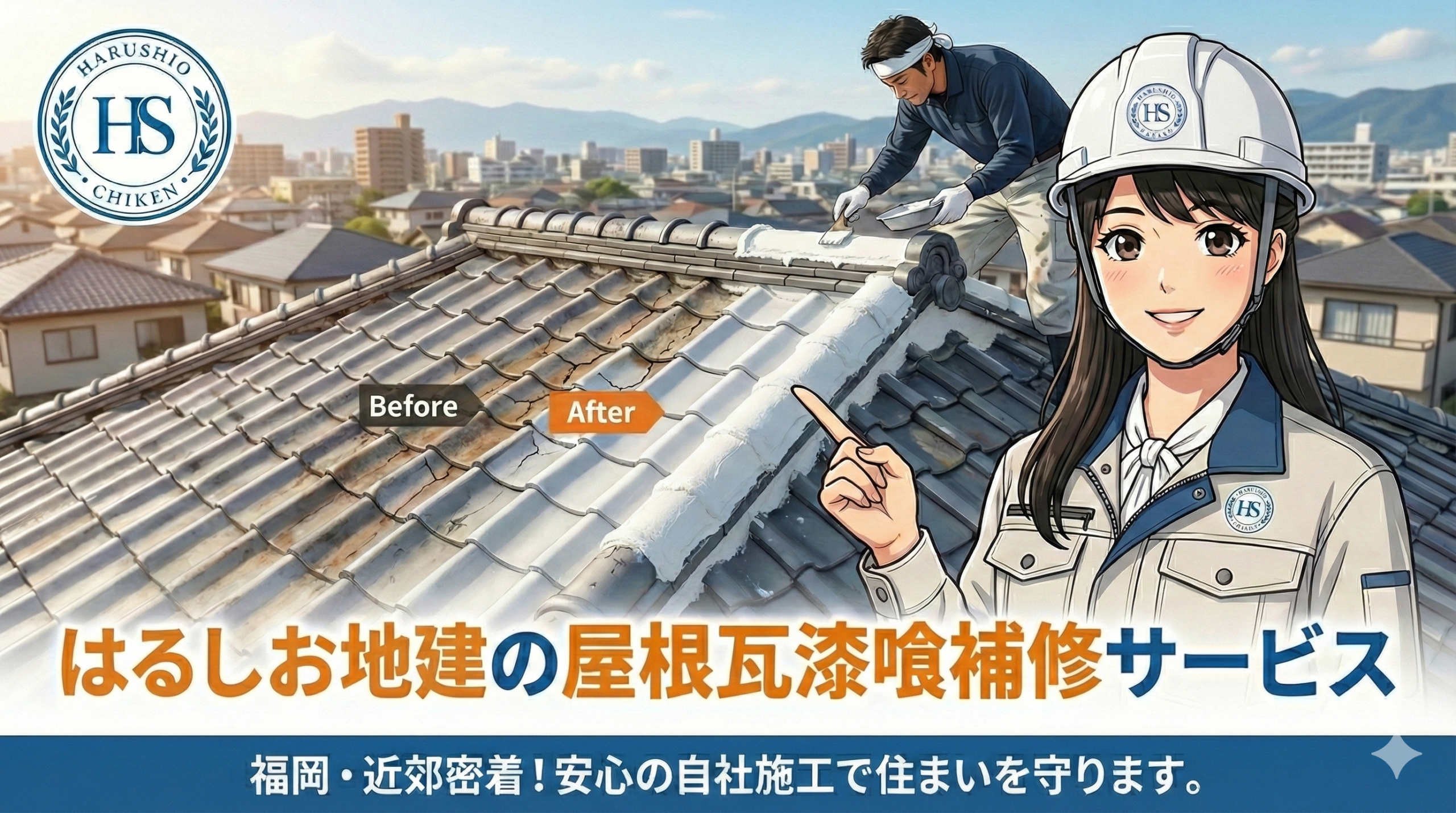 はるしお地建が提供する屋根瓦の漆喰補修サービス