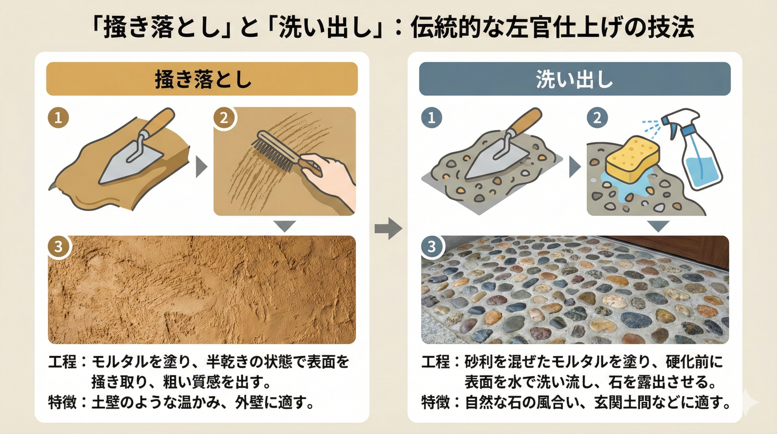 多彩なデザインを楽しむ!外壁モルタル左官仕上げの代表的な種類