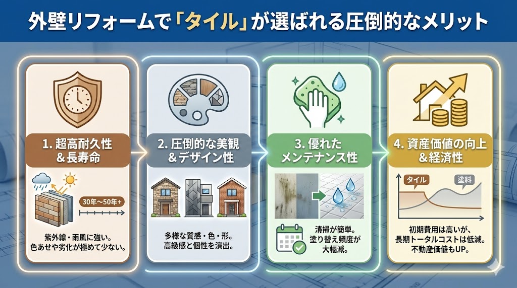外壁リフォームでタイルが選ばれる圧倒的なメリット