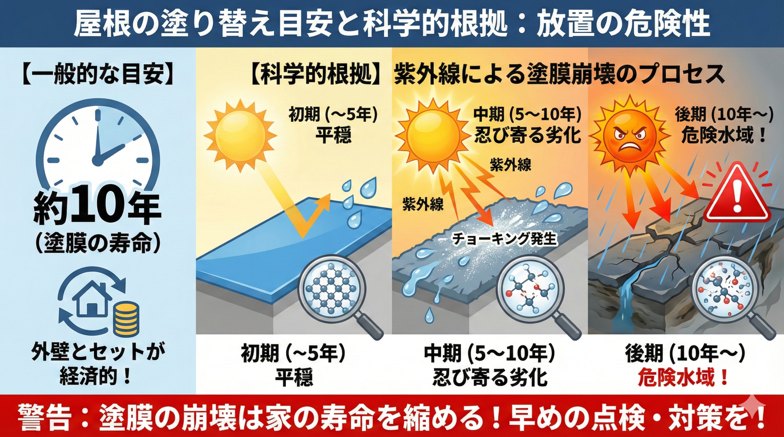 屋根の塗り替えは何年が目安か？基本の耐用年数と科学的根拠