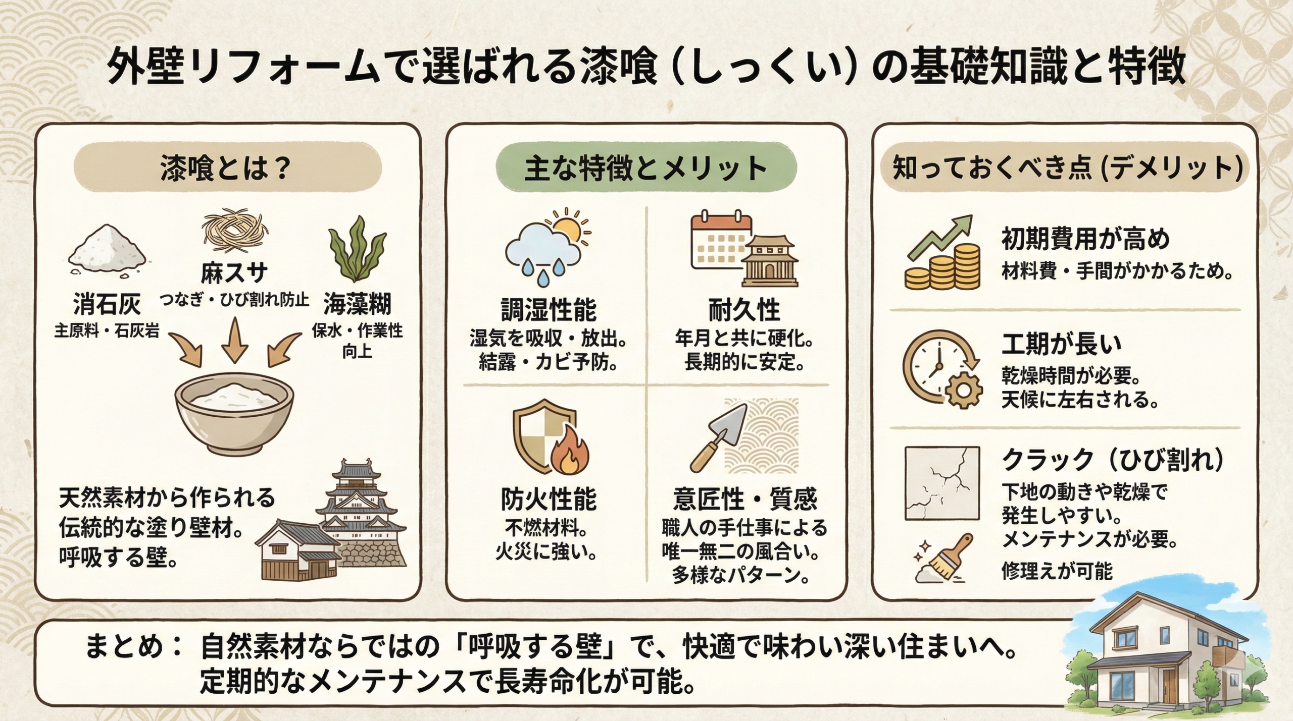 外壁リフォームで選ばれる漆喰(しっくい)の基礎知識と特徴