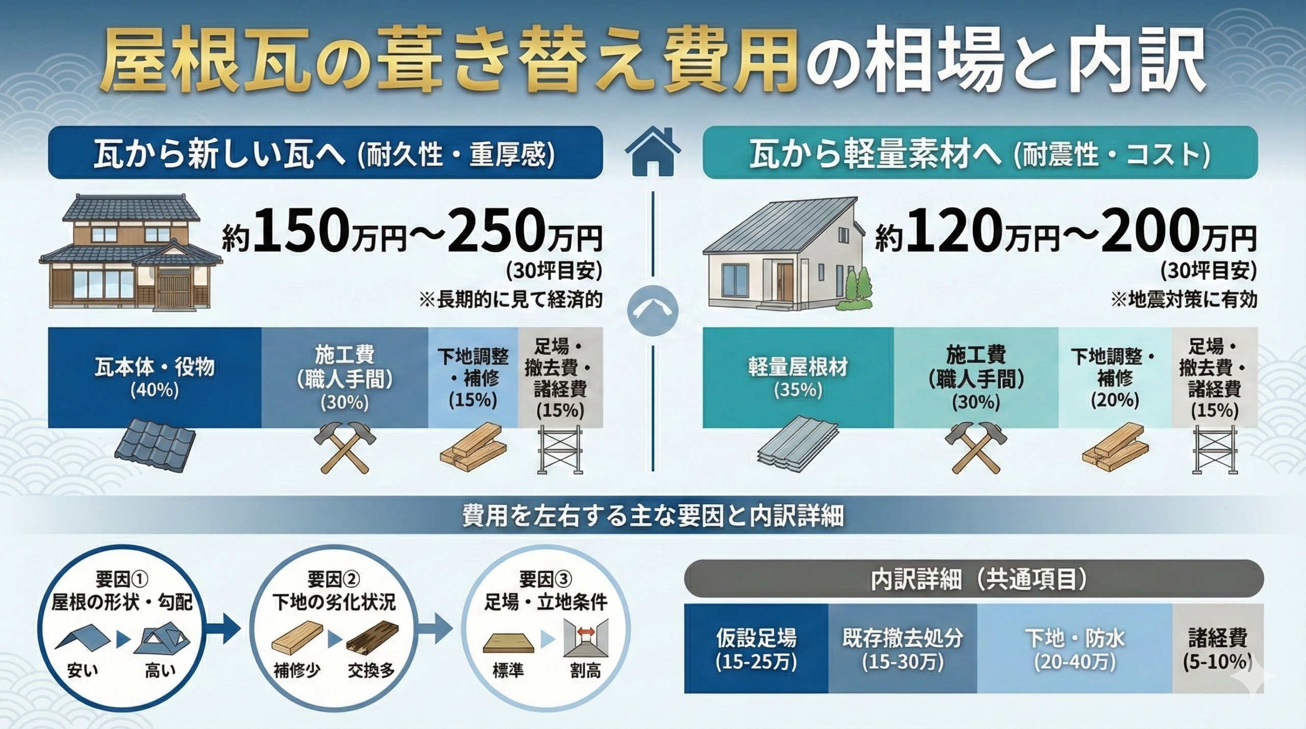 屋根瓦の葺き替え費用の相場と内訳