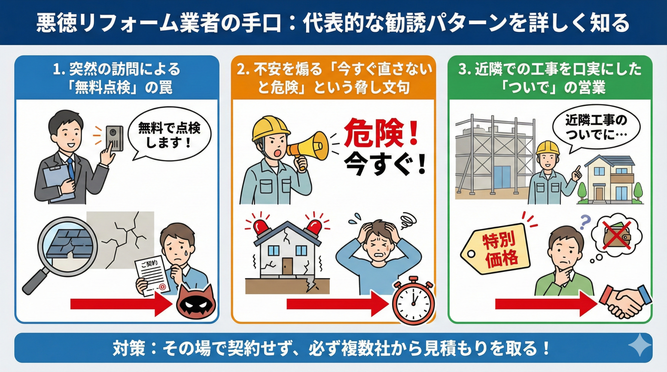 悪徳リフォーム業者の手口:代表的な勧誘パターンを詳しく知る