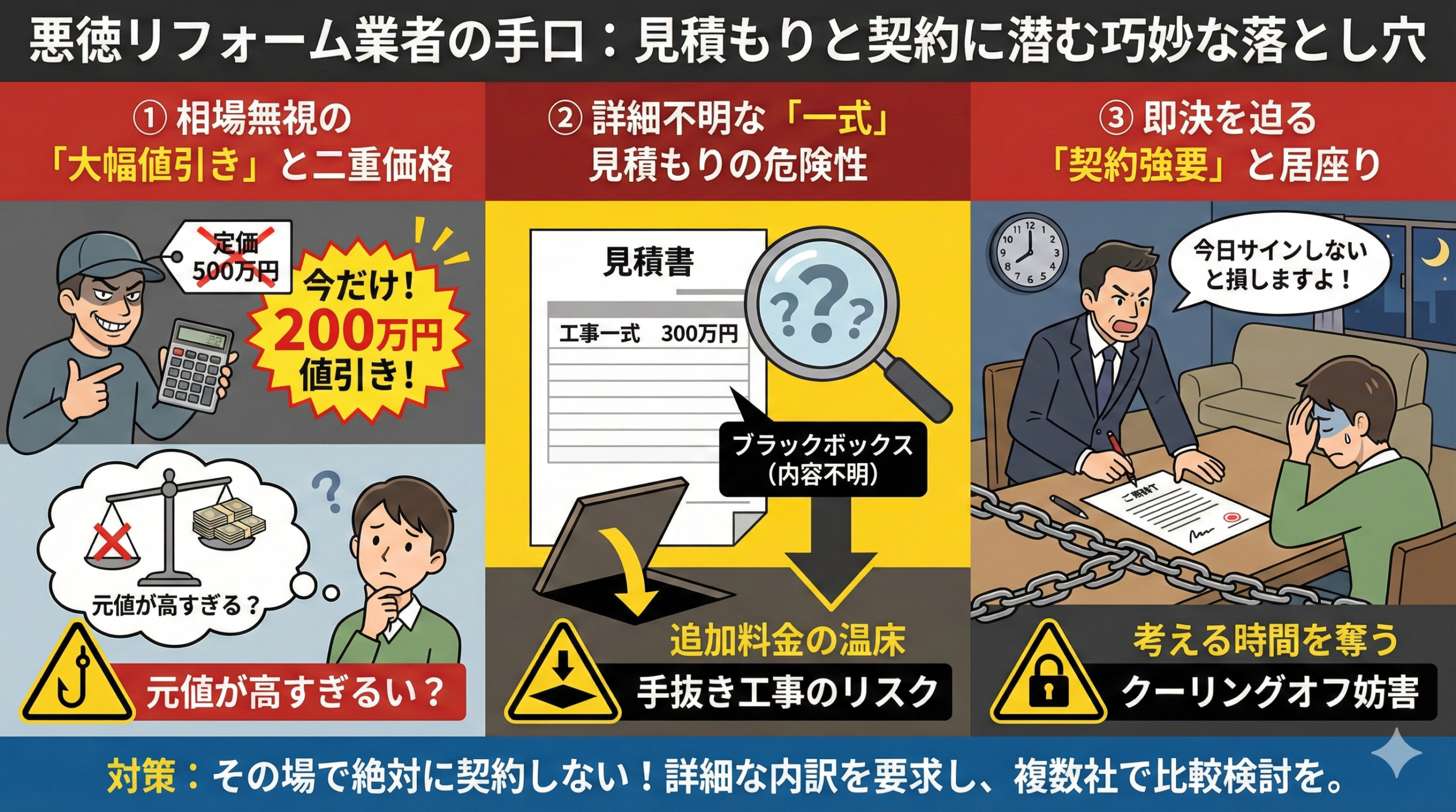 悪徳リフォーム業者の手口:見積もりと契約に潜む巧妙な落とし穴