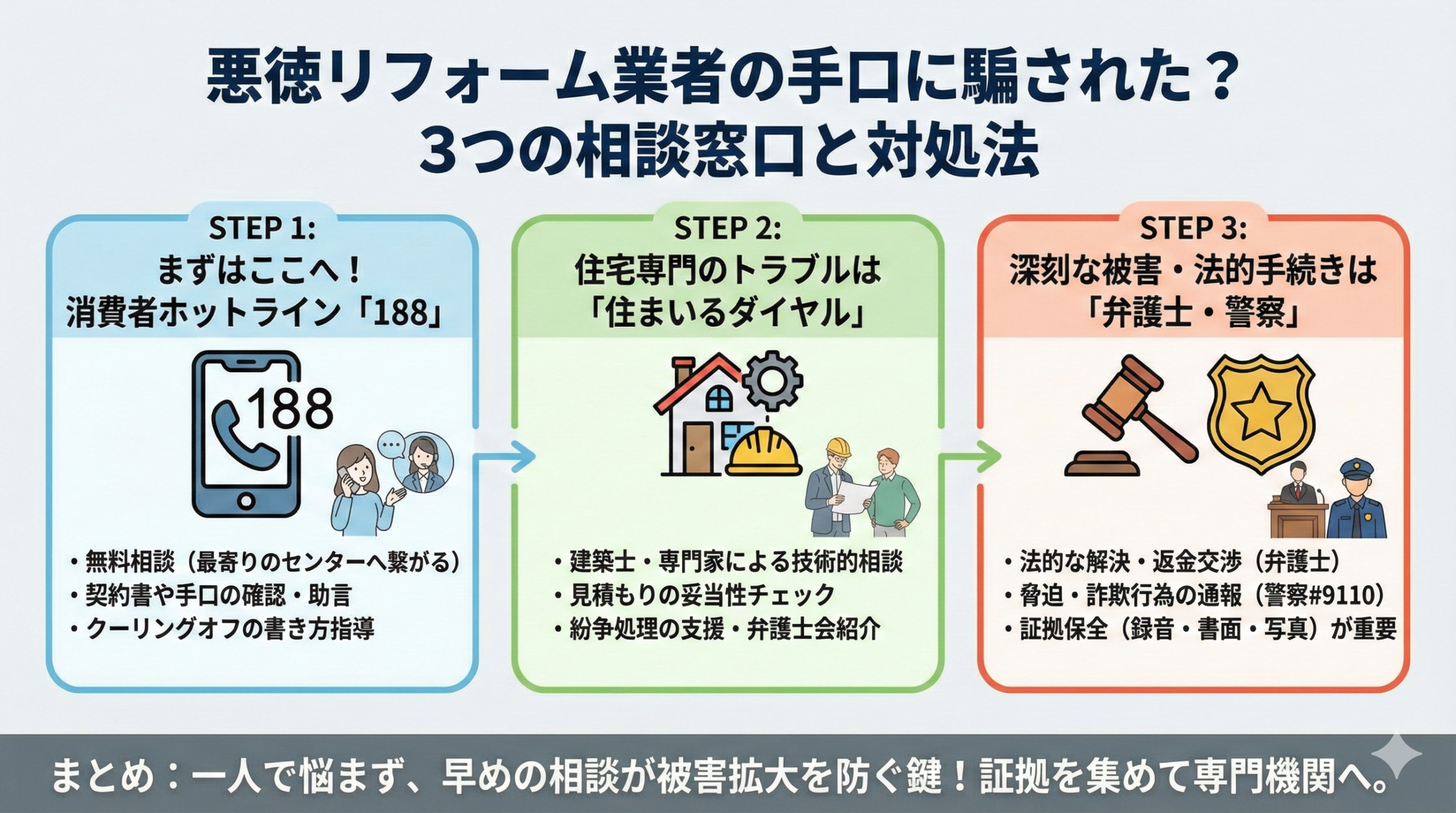 悪徳リフォーム業者の手口に騙されたと感じた時の相談窓口