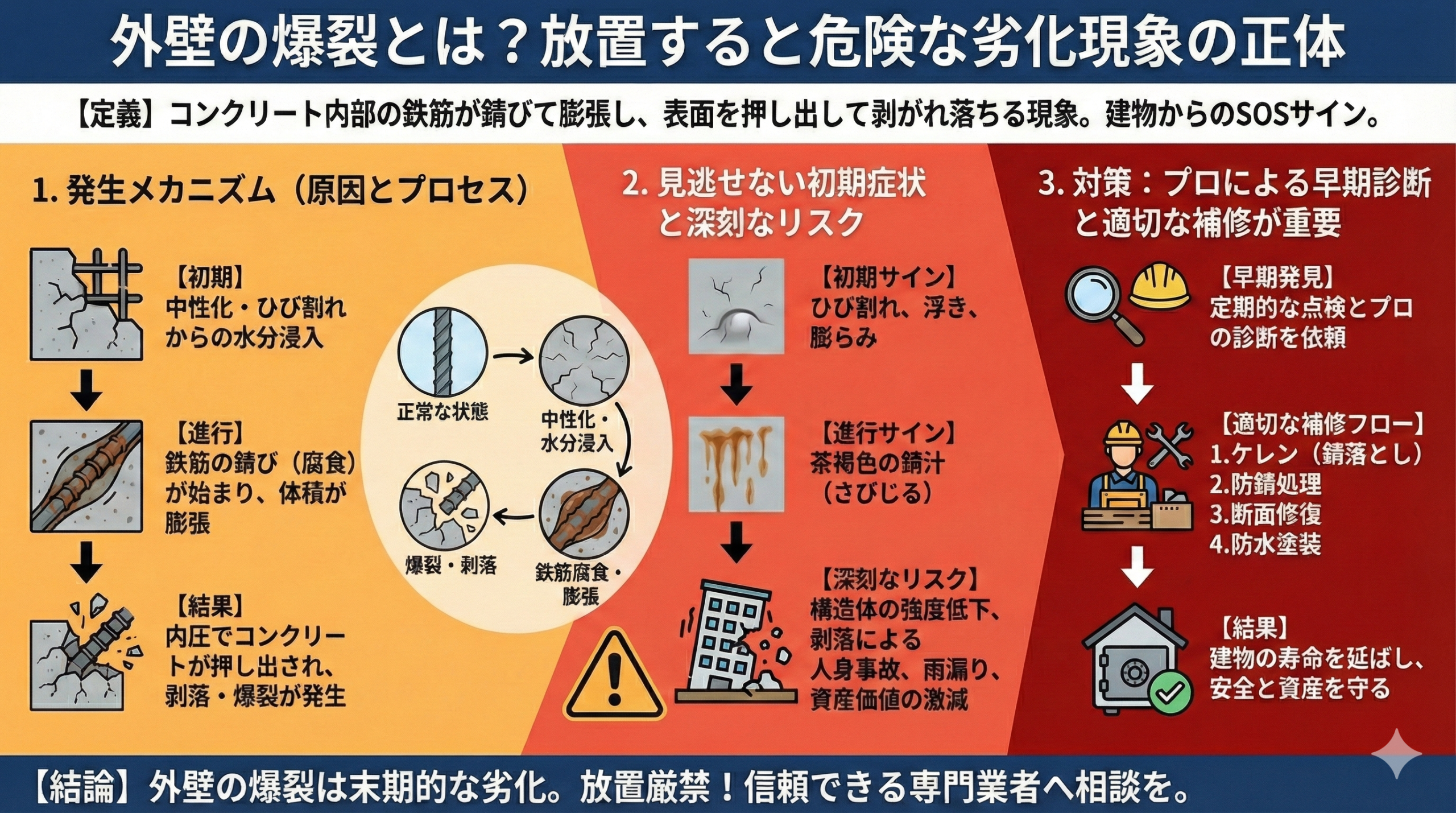 外壁の爆裂とは?放置すると危険な劣化現象の正体