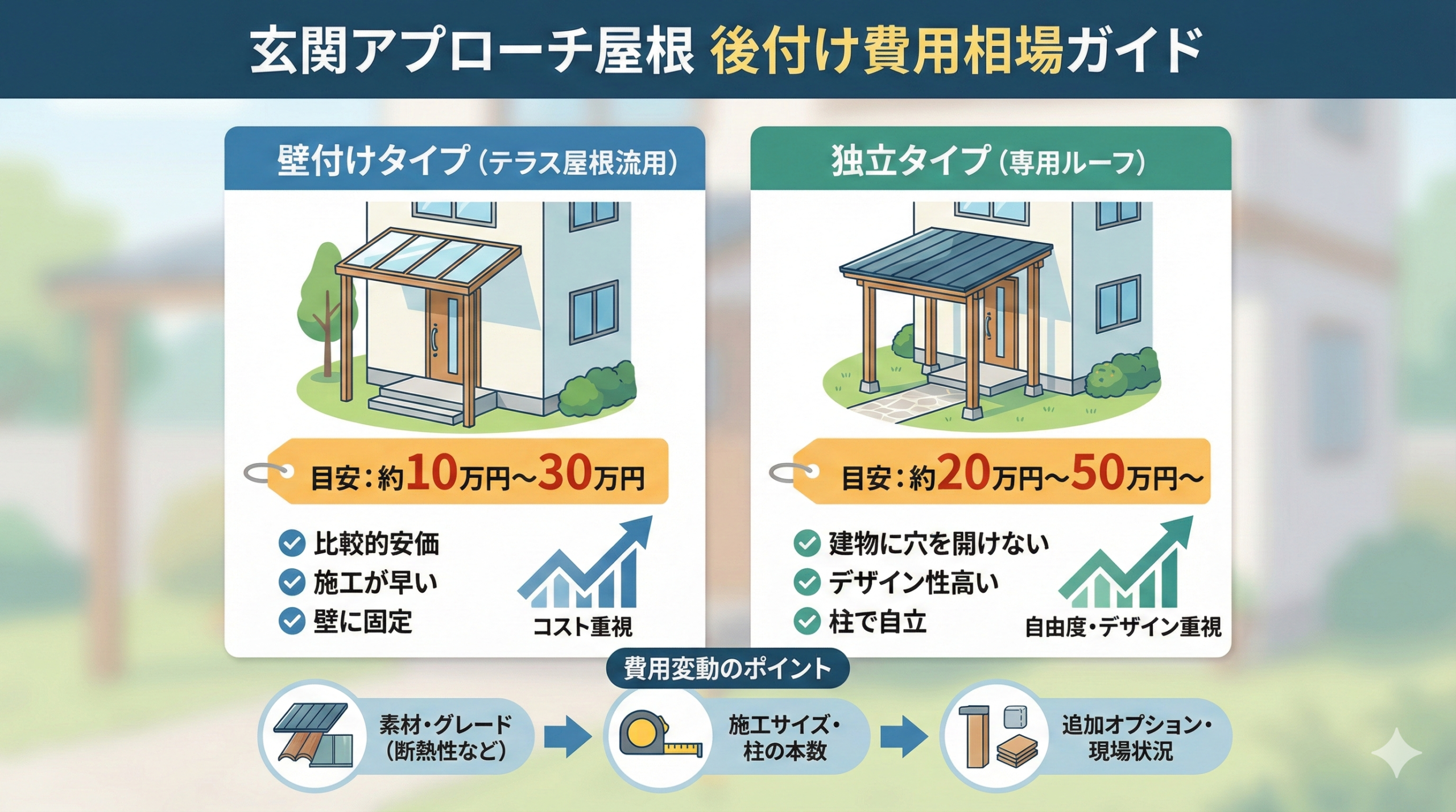 玄関アプローチの屋根を後付けする費用相場
