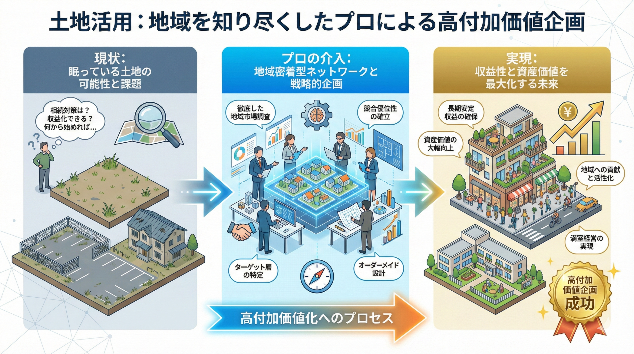 土地活用：地域を知り尽くしたプロによる高付加価値企画