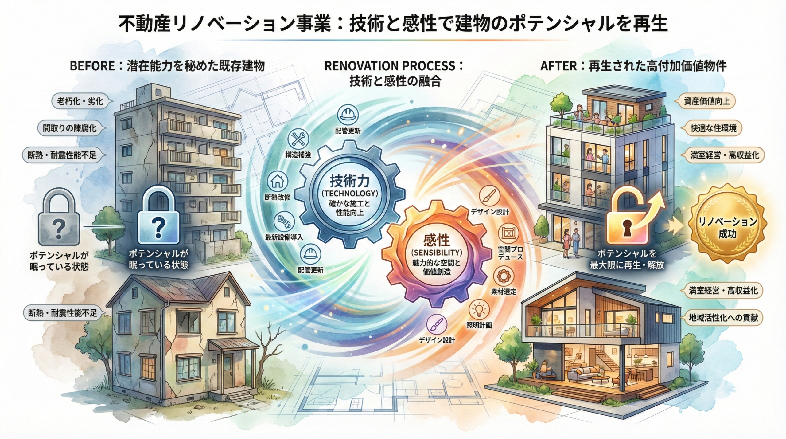 不動産リノベーション事業：技術と感性で建物のポテンシャルを再生