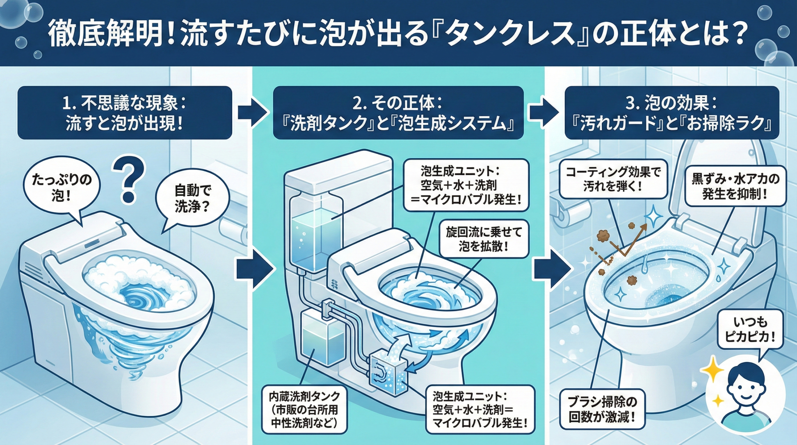 トイレの流すたびに泡が出るタンクレスの正体とは？