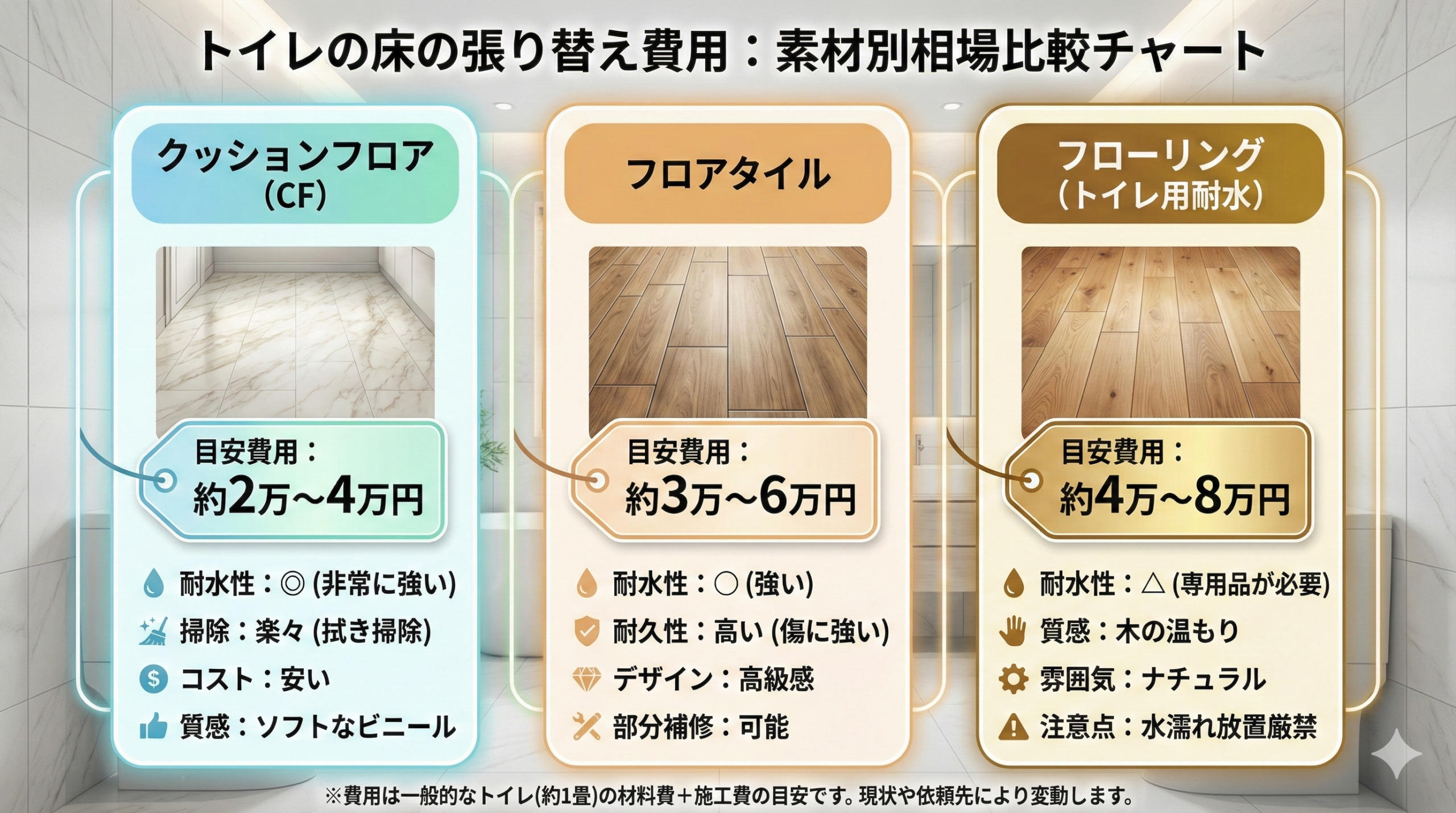 トイレの床の張り替え費用の相場を素材別に比較