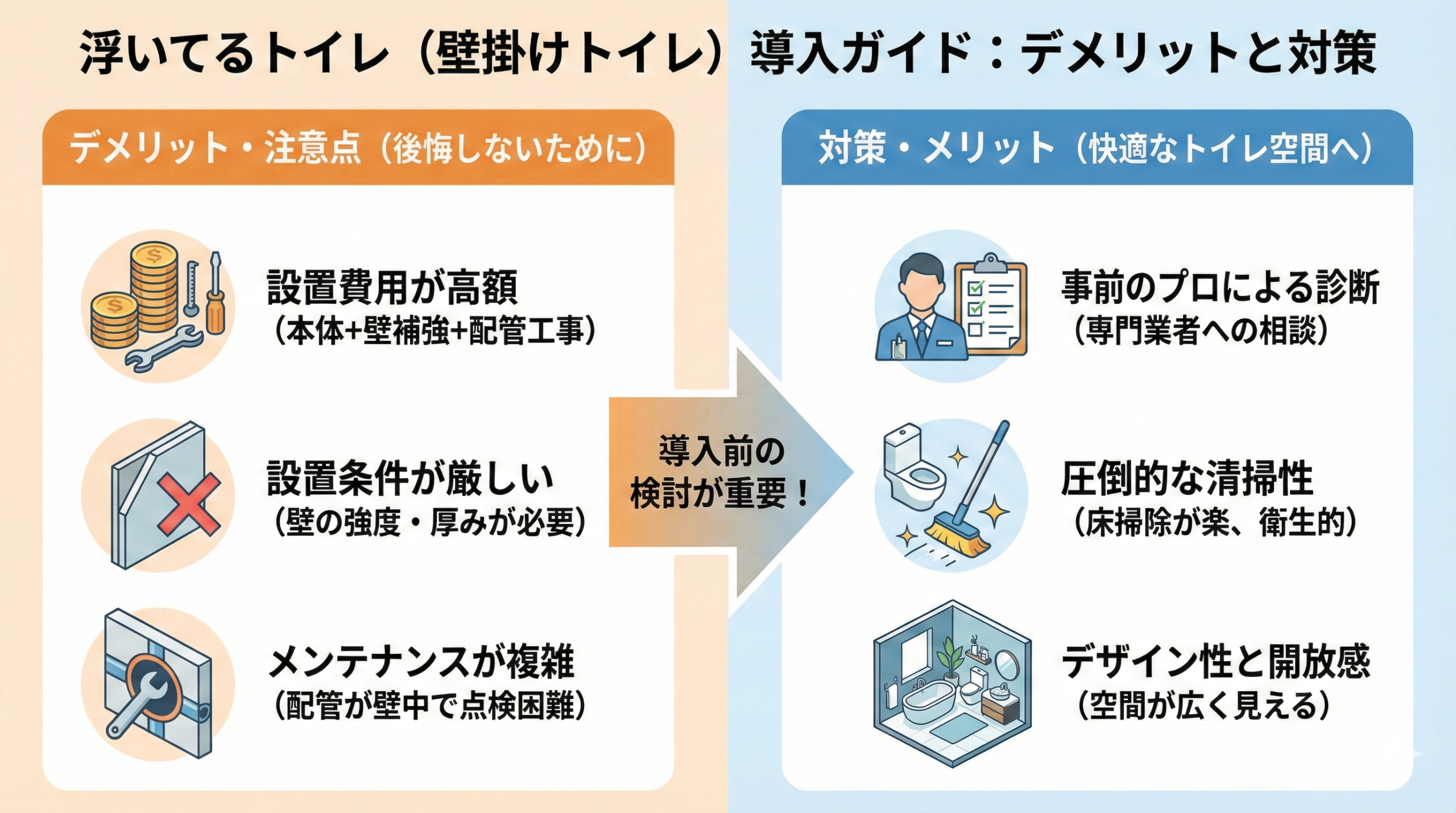 浮いてるトイレのデメリットと後悔しないための対策