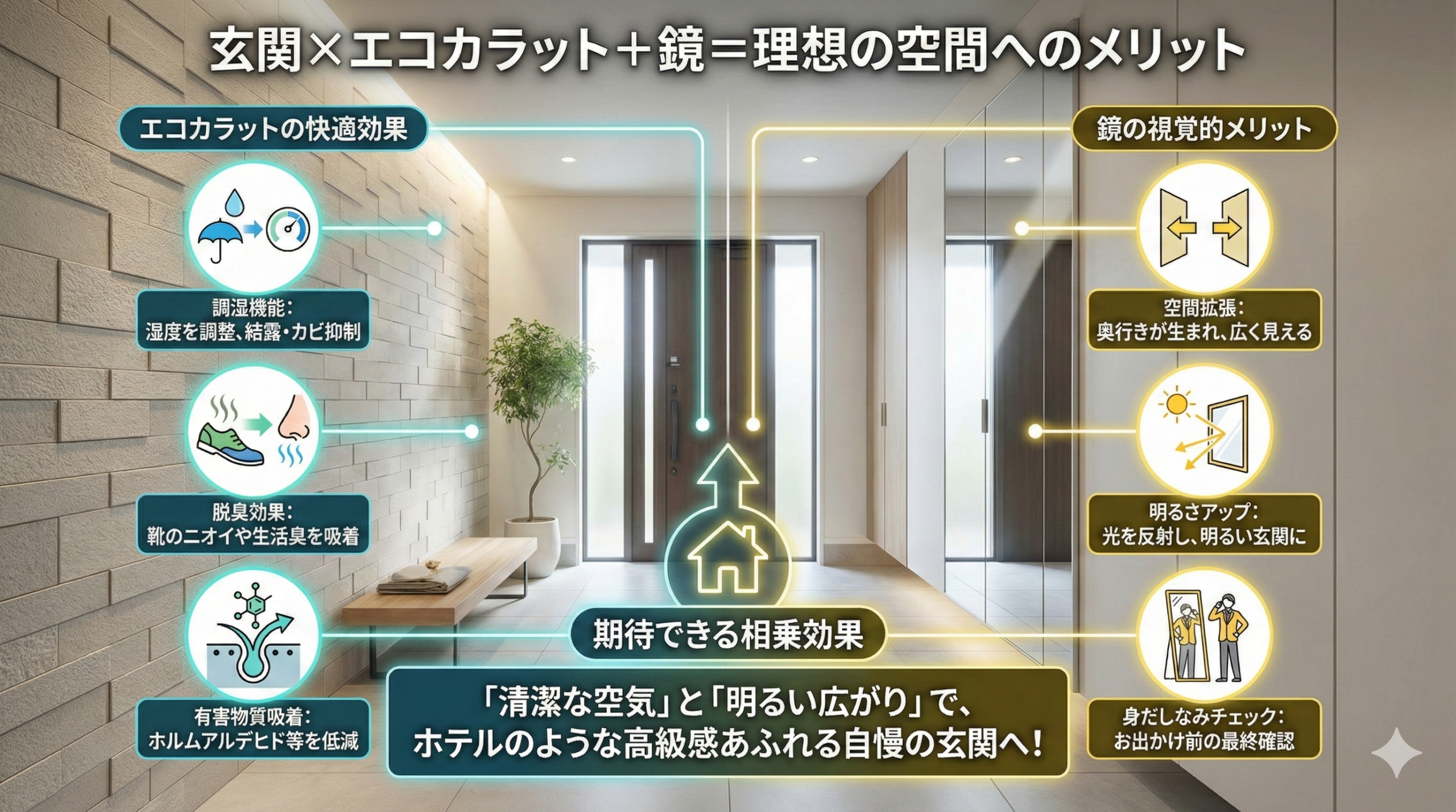 玄関にエコカラットと鏡を設置するメリットと期待できる効果