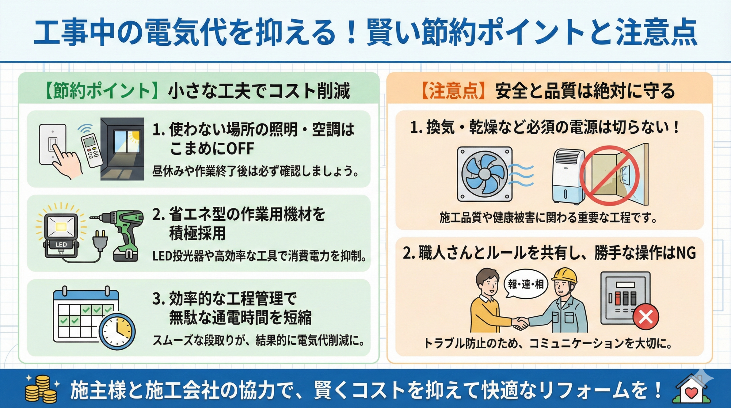 工事中の電気代を抑えるためのポイントと注意点