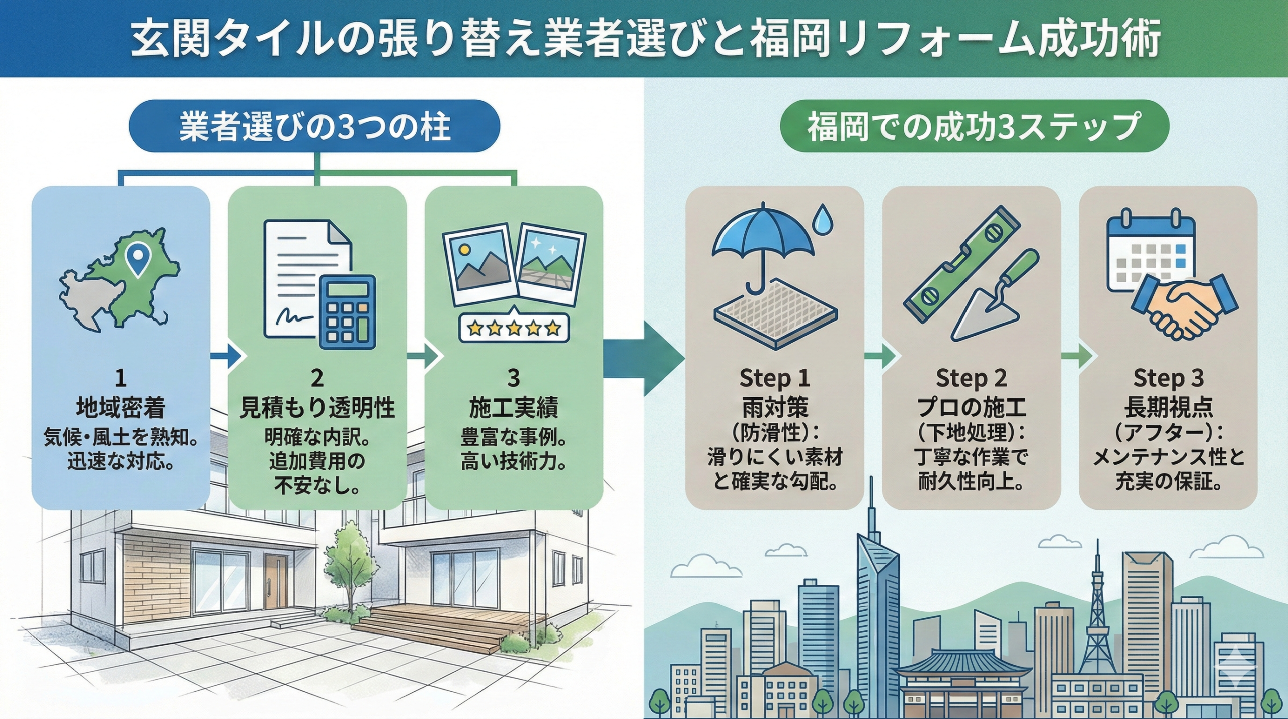 玄関タイルの張り替え業者の選び方と福岡でのリフォーム成功術