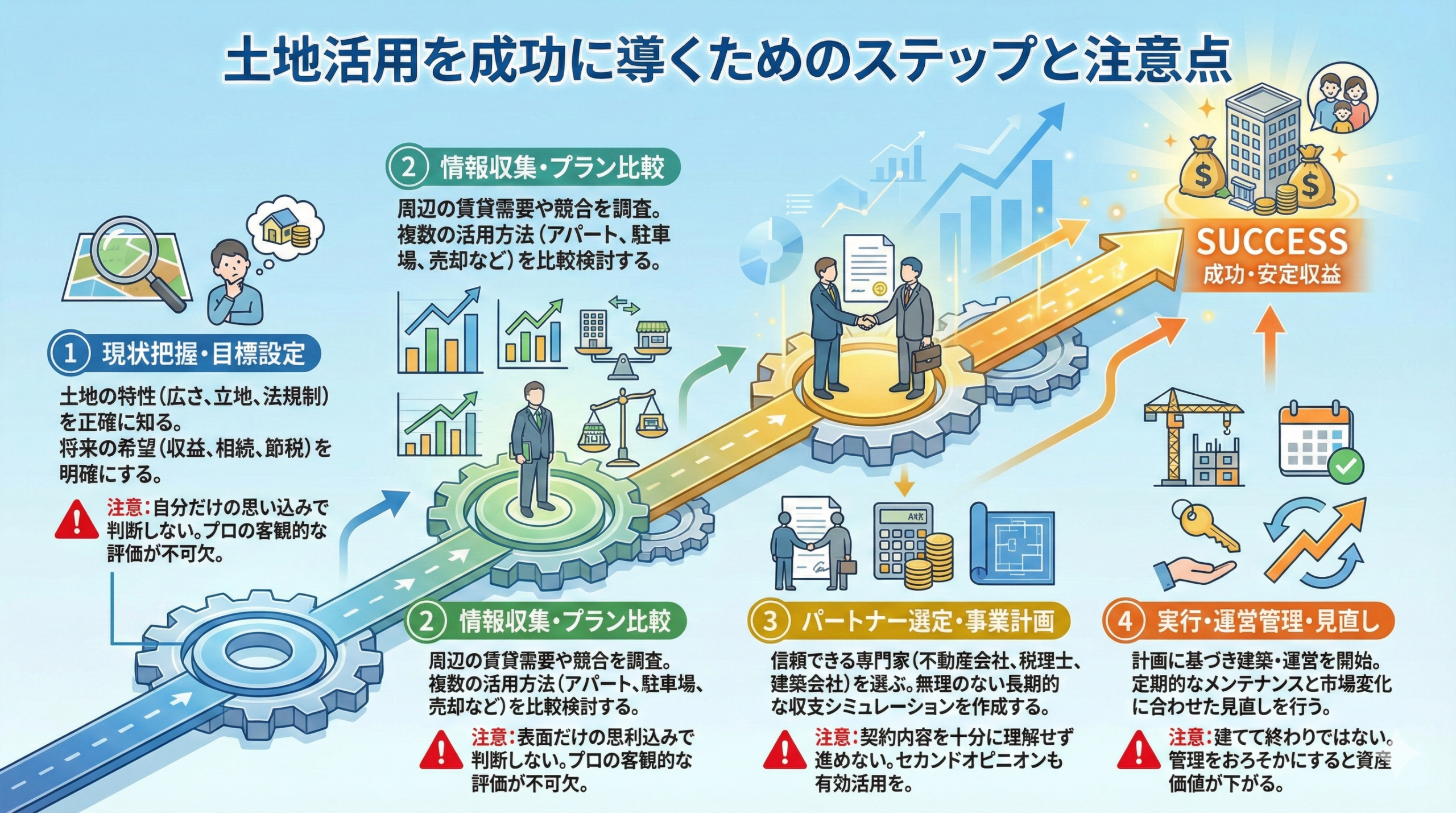 土地活用を成功に導くためのステップと注意点