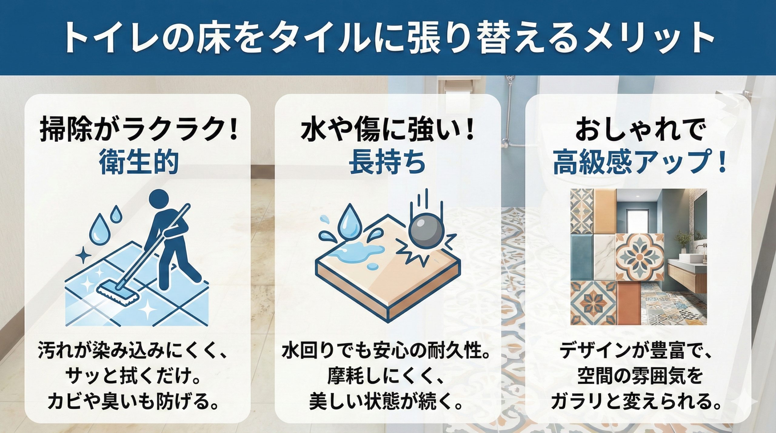 トイレの床の張り替えをタイルで行うメリット