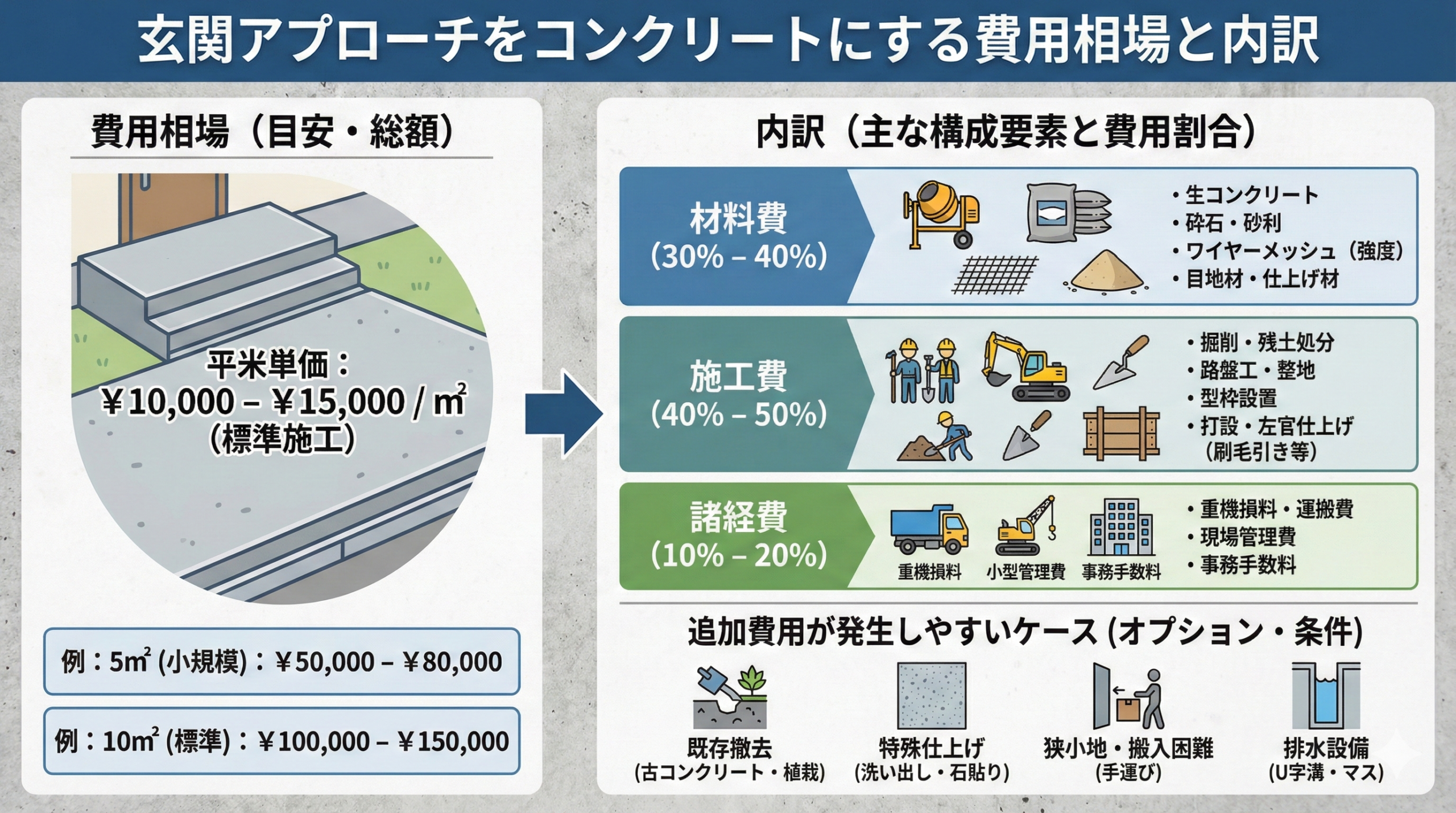 玄関アプローチをコンクリートにする費用相場と内訳