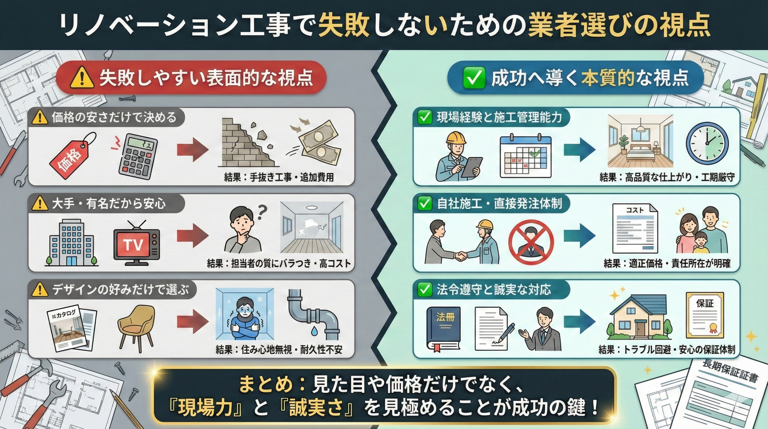 リノベーション工事で失敗しないための業者選びの視点