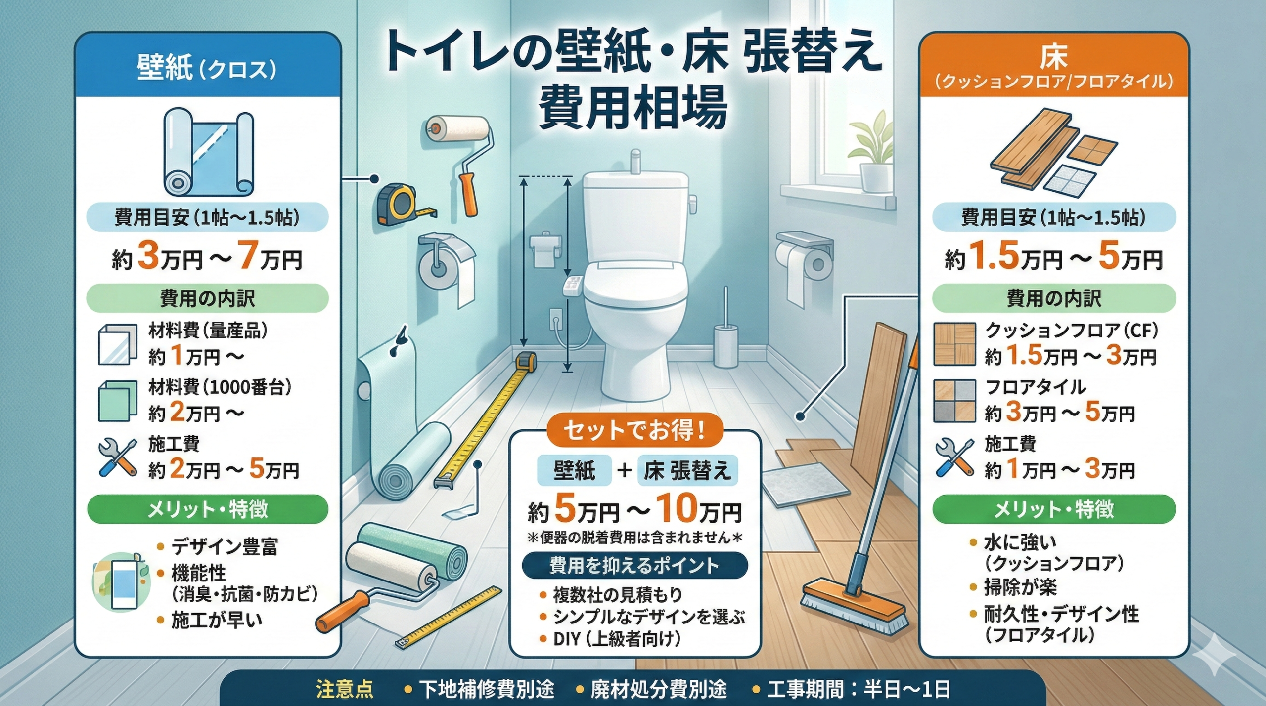トイレの壁紙や床を張り替える費用の相場