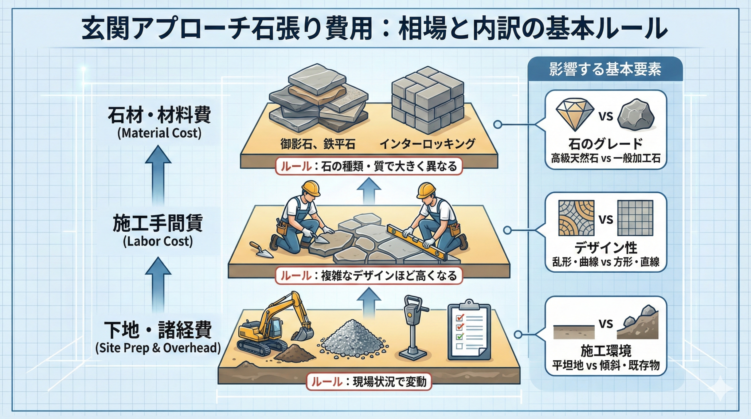 玄関アプローチの石張り費用の相場と内訳
