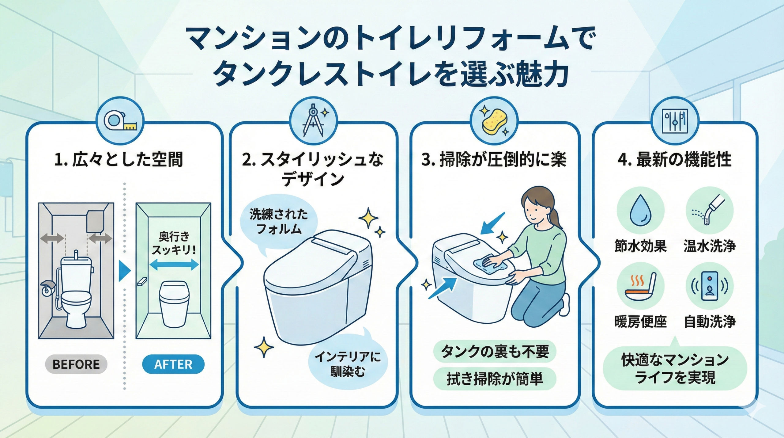 マンションのトイレリフォームでタンクレストイレを選ぶ魅力