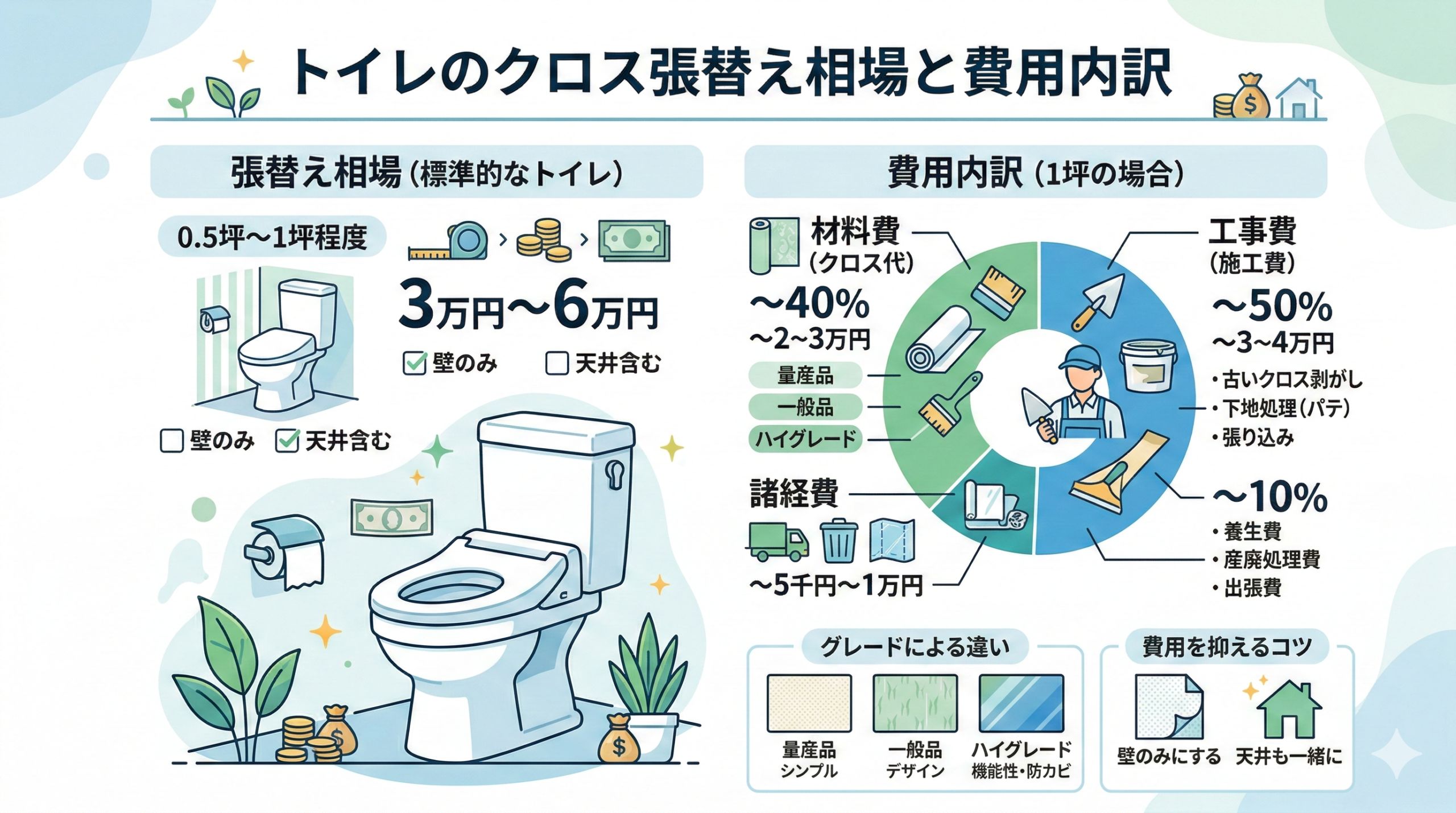 トイレのクロス張替え相場と費用の内訳
