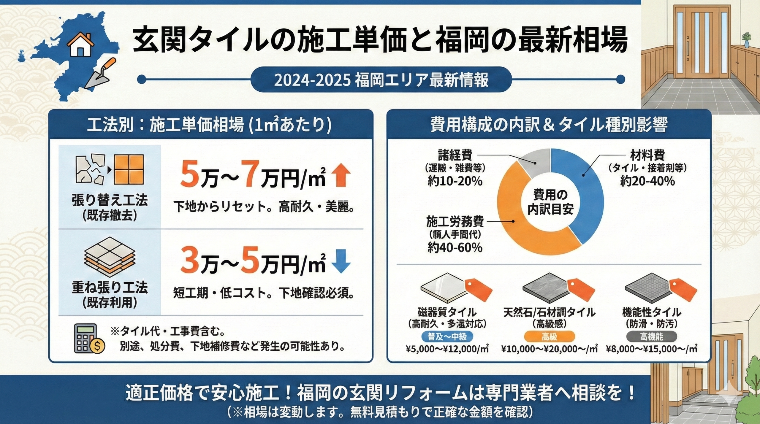 玄関タイルの施工単価と福岡の最新相場