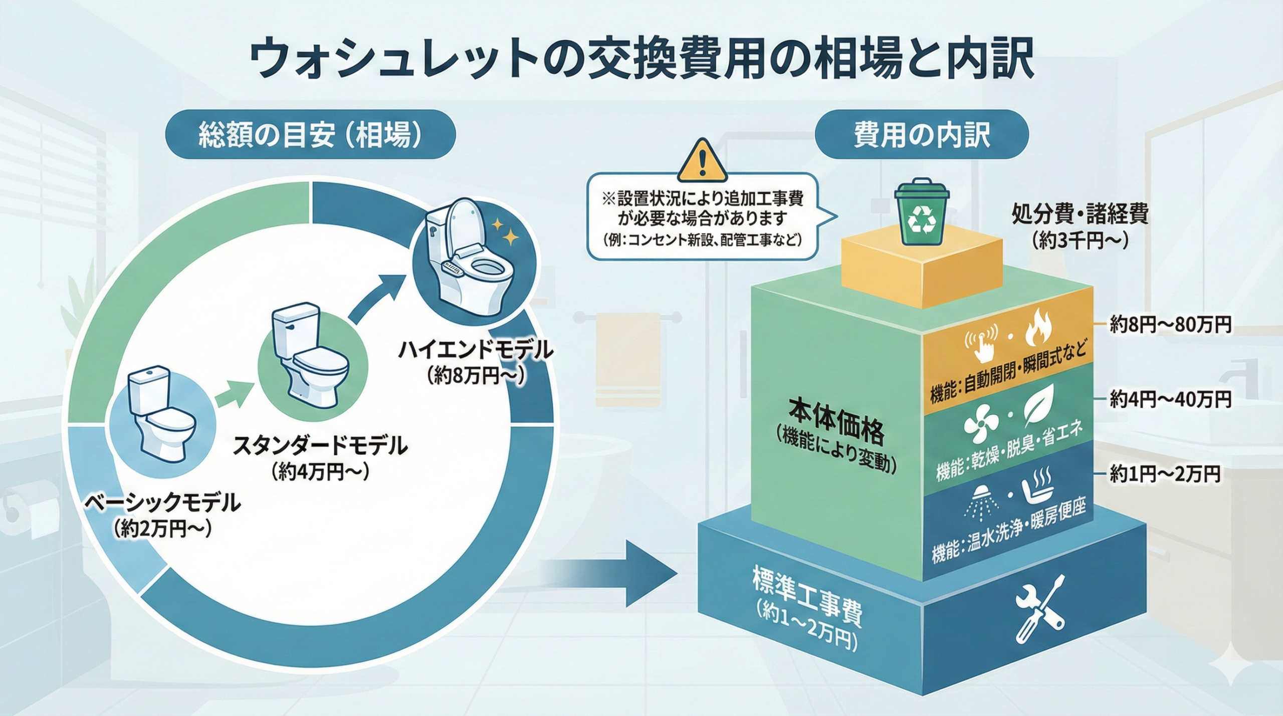 ウォシュレットの交換費用の相場と内訳